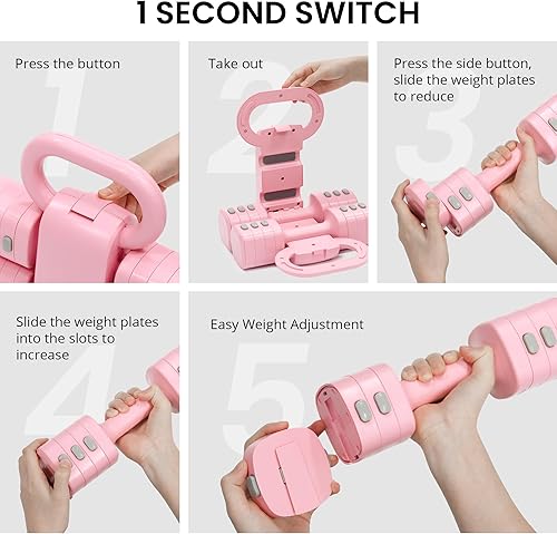 Miniatura 5 de Juego de mancuernas y pesas rusas ajustables 2 en 1, 4 niveles de peso de cambio rápido (2.2 3.3 4.4 5.5 libras), para mujeres, entrenamiento