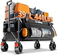 Strolking 39" Collapsible Wagon Cart: 220L Capacity, 440lbs Heavy Duty, 15lbs Lightweight Folding Garden Cart with Silent All-Terrain Wheels for Beach & Camping