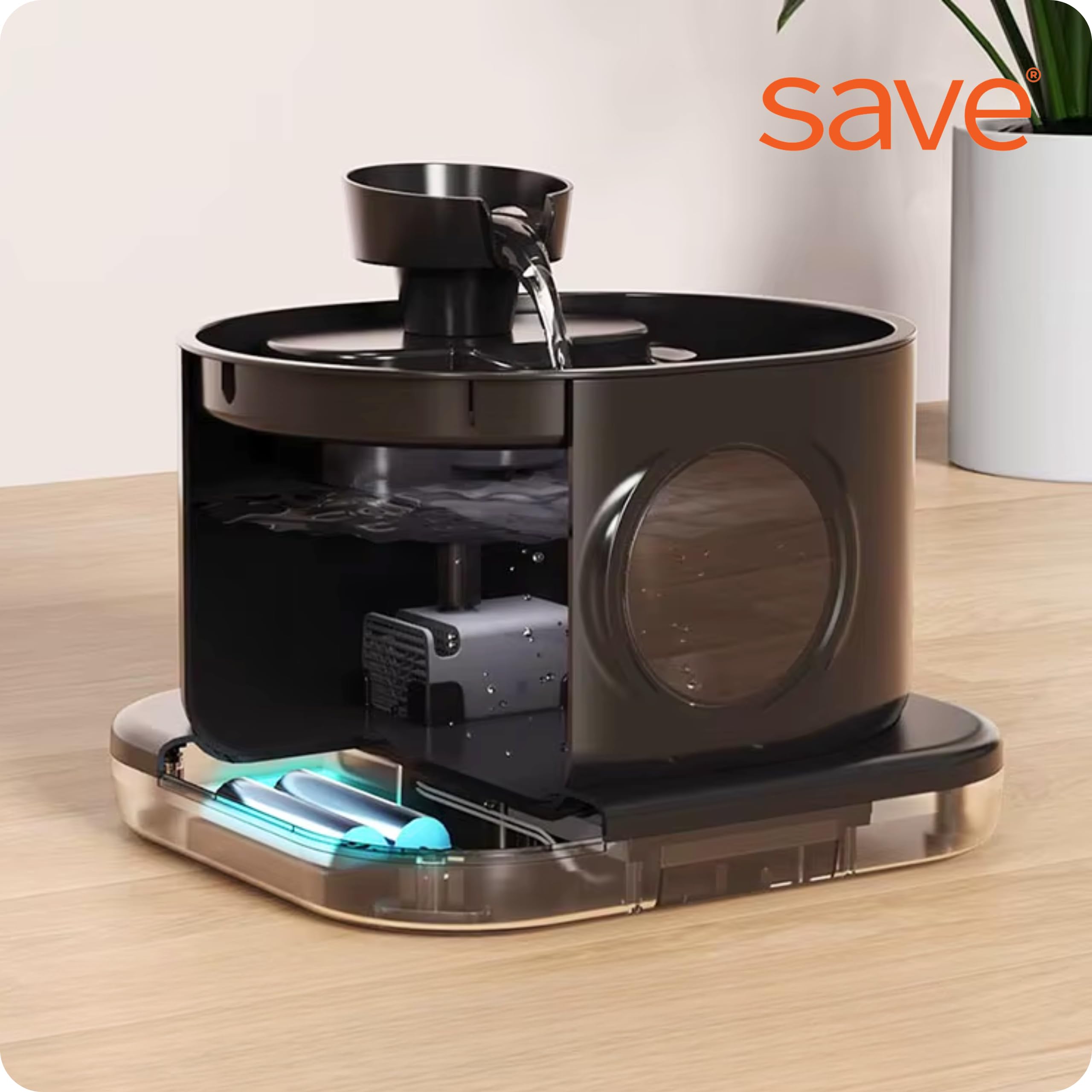 SAVE Fuente de agua automática para gatos y perros con capacidad de 2,8 l y sensor de movimiento, batería de 5200 mAh, filtro de carbón activo, fuente silenciosa para mascotas, USB-Tr