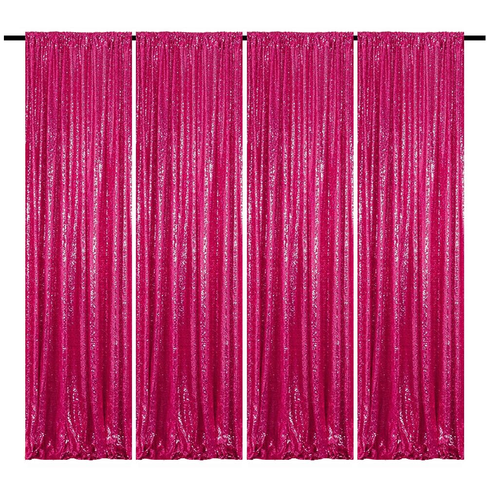 TCBESTO Hot Pink Sequin Backdrop Curtain 2FTx8FT 4 Panels Glitter Metallic Background Drapes for Wedding Baby Shower Birthday Parties Photography