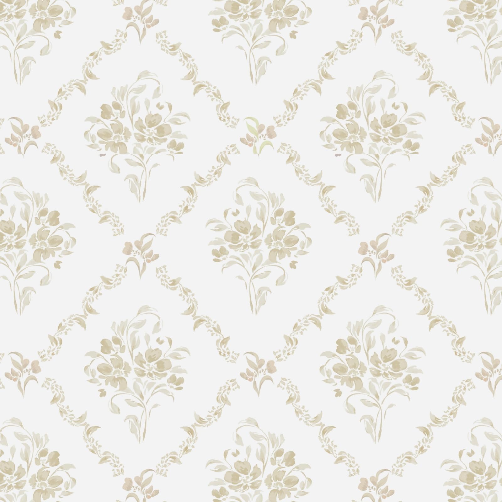 Timeet 44CM x 3M Peel and Stick Wallpaper Beige White Self Adhesive Wallpaper Floral Trellis Contact Paper Watercolor Vintage Damask Removable Vinyl Wrap for Bedroom Living Room Wall Decor Boho