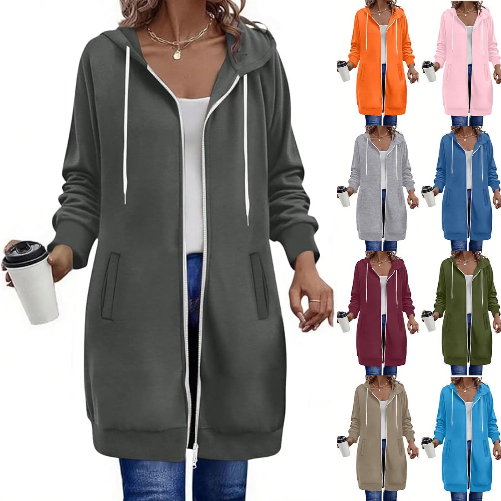 bmkBWO Hoodies for Women,Full Zip Oversized Long Sweatshirts Hooded Plus Size Fleece Lined Fall Winter Jackets Outfits