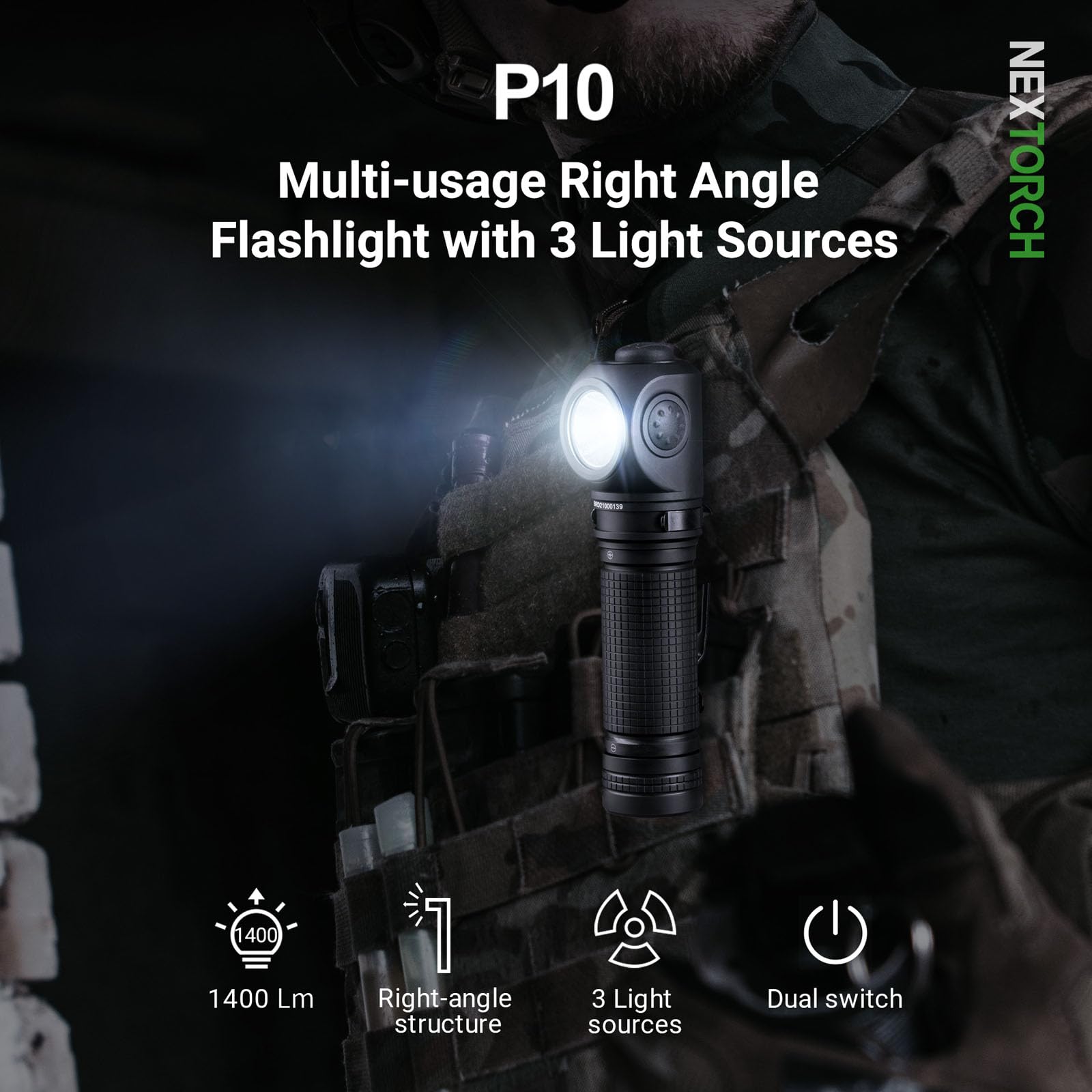 ライト・ランタン NEXTORCH P10 NEXTORCH Right Angle Duty Light | White, Red & Blue LEDs | 1400 Lumens
