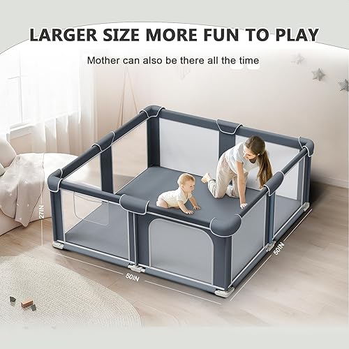 Miniatura 7 de G TALECO GEAR Corralito plegable para bebés y niños pequeños, patio de juegos portátil de 50 x 50 pulgadas con alfombra, corral de juegos plegable