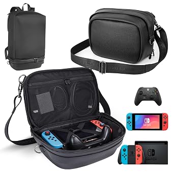Krone Kalpasmos Carrying Bag for Nintendo Switch/Switch OLED Model 2021/Switch Console Pro Controller Accessories, 2-IN-1 Travel Carrying Case Light Weight Backpack for ROG Ally Docking Station