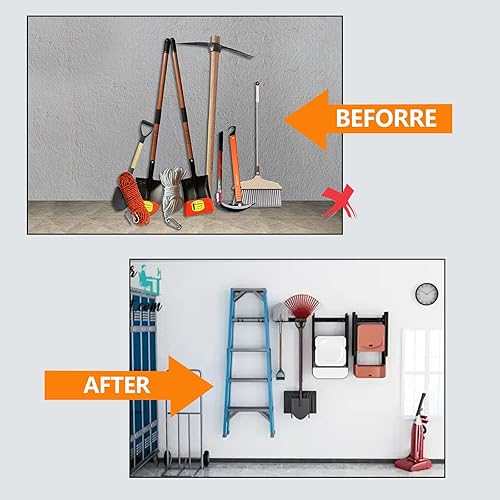 Miniatura 6 de Estante plegable para silla, organizador y soporte de pared de garaje resistente, ganchos de almacenamiento multiusos para sillas, escaleras,