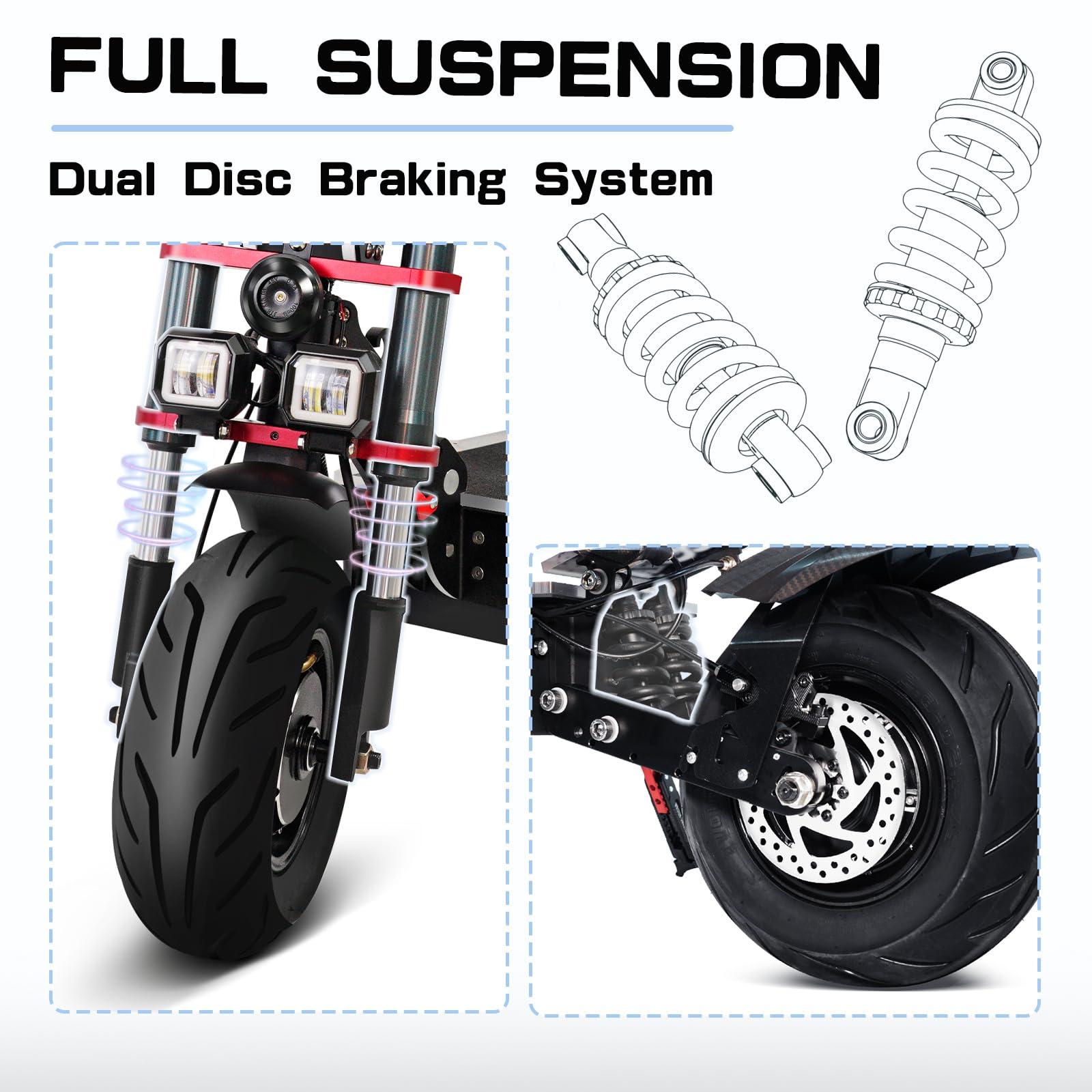 Scooter elettrico Tifgalop per adulti, super motori doppi, doppi ammortizzatori, doppi freni a disco idraulici, pneumatici a vuoto da 12 pollici, batteria al litio 60V38Ah, autonomia fino a 100 km