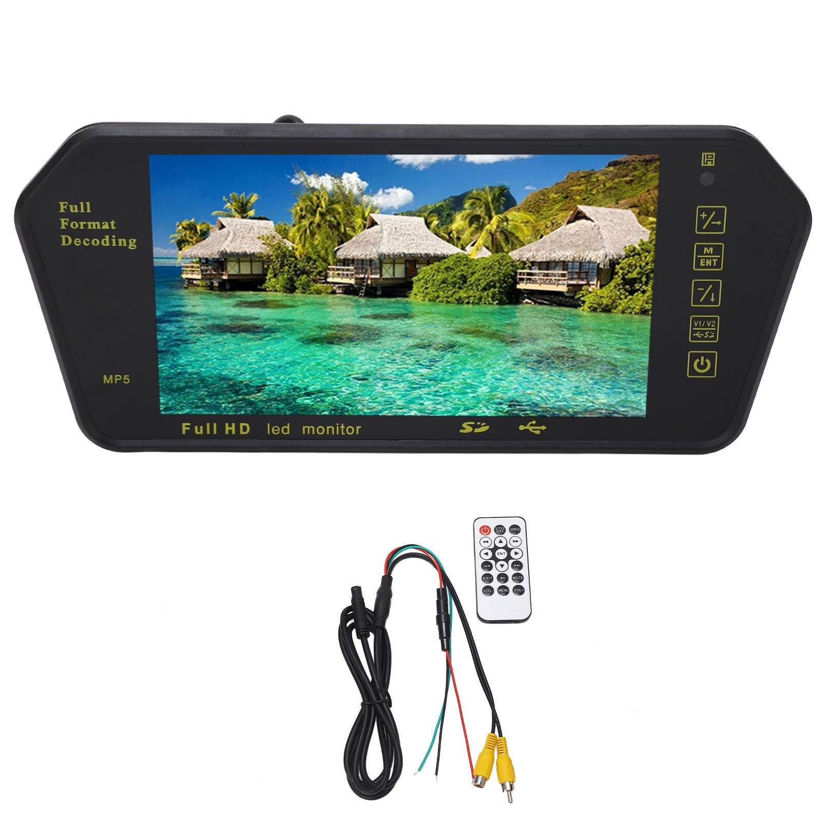 Espejo Retrovisor Inteligente, Pantalla de Espejo Retrovisor de 7 Pulgadas, Grabadora de Conducción Multimedia de Alta Definición, Cámara de Marcha Atrás con Control Remoto,