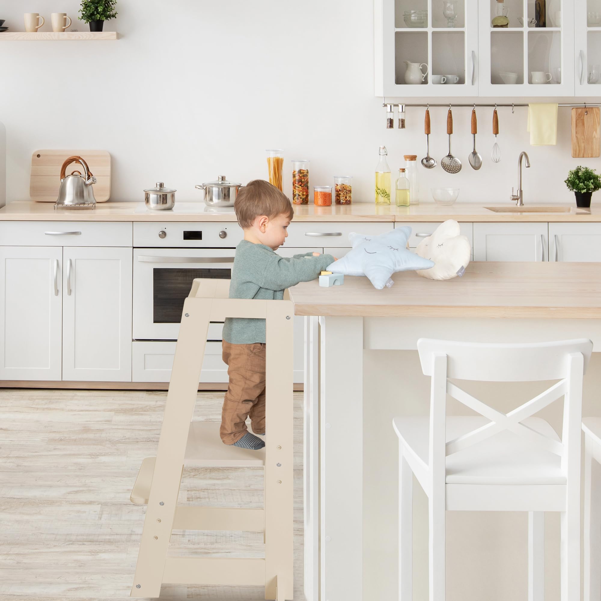 roba Torre Montessori 'Monti Step' - Sgabello sicuro per bambini - Ideale come aiuto in cucina - Capacità di carico fino a 80 kg - Legno certificato FSC - Beige/Cashmere