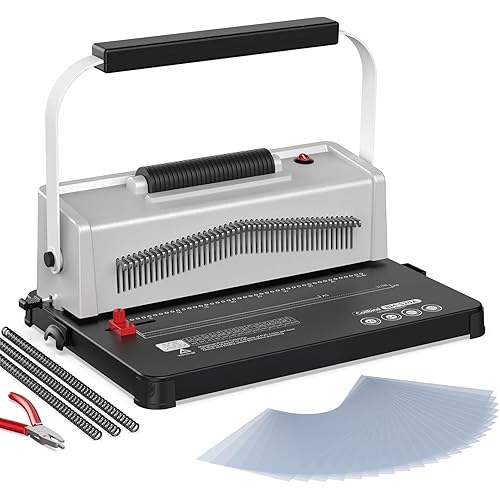Spiral Coil Binding Machine, Homeschool Manual 46 Hole Puncher Spiral Binder with Electric Coil Inserter, Professional & Customizable Binding for Book Press, Paper, Binder Book, Gray