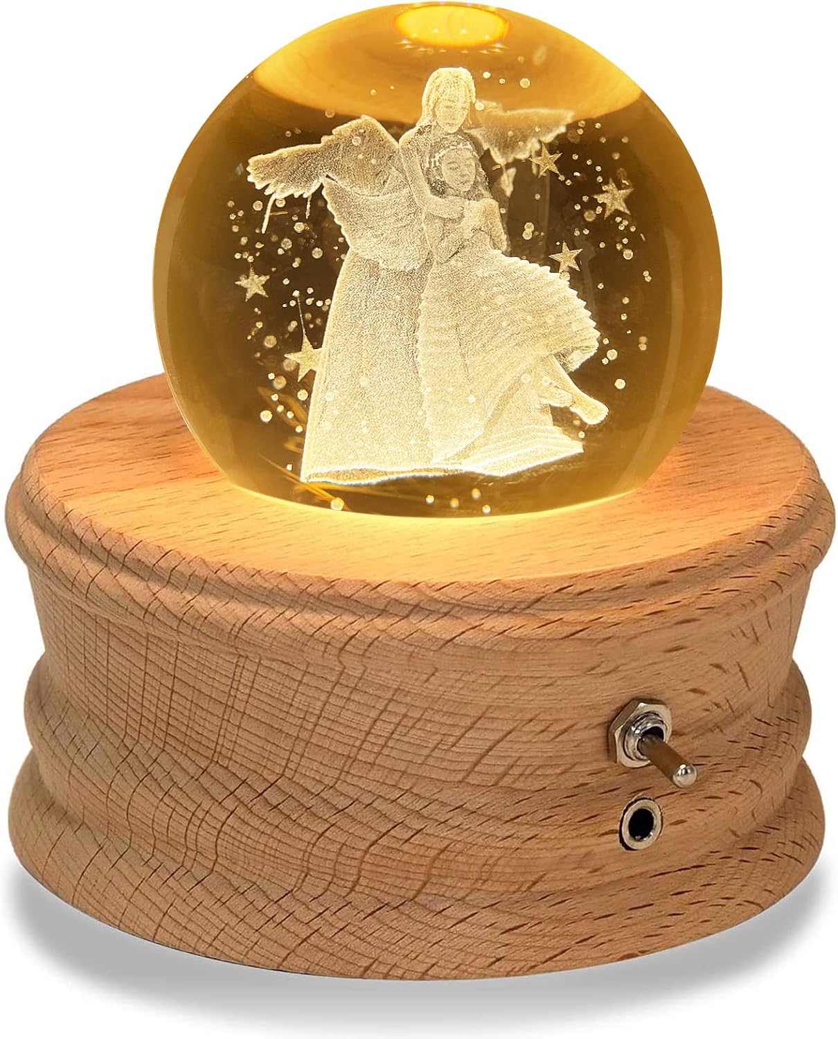Kibuhain 3D Crystal Ball Music Box with Projection LED Light and Rotating Wooden Base, Best Gift for Christmas,Valentine’s Day, Music Boxes for Women Mom Girls-Castle in The Sky