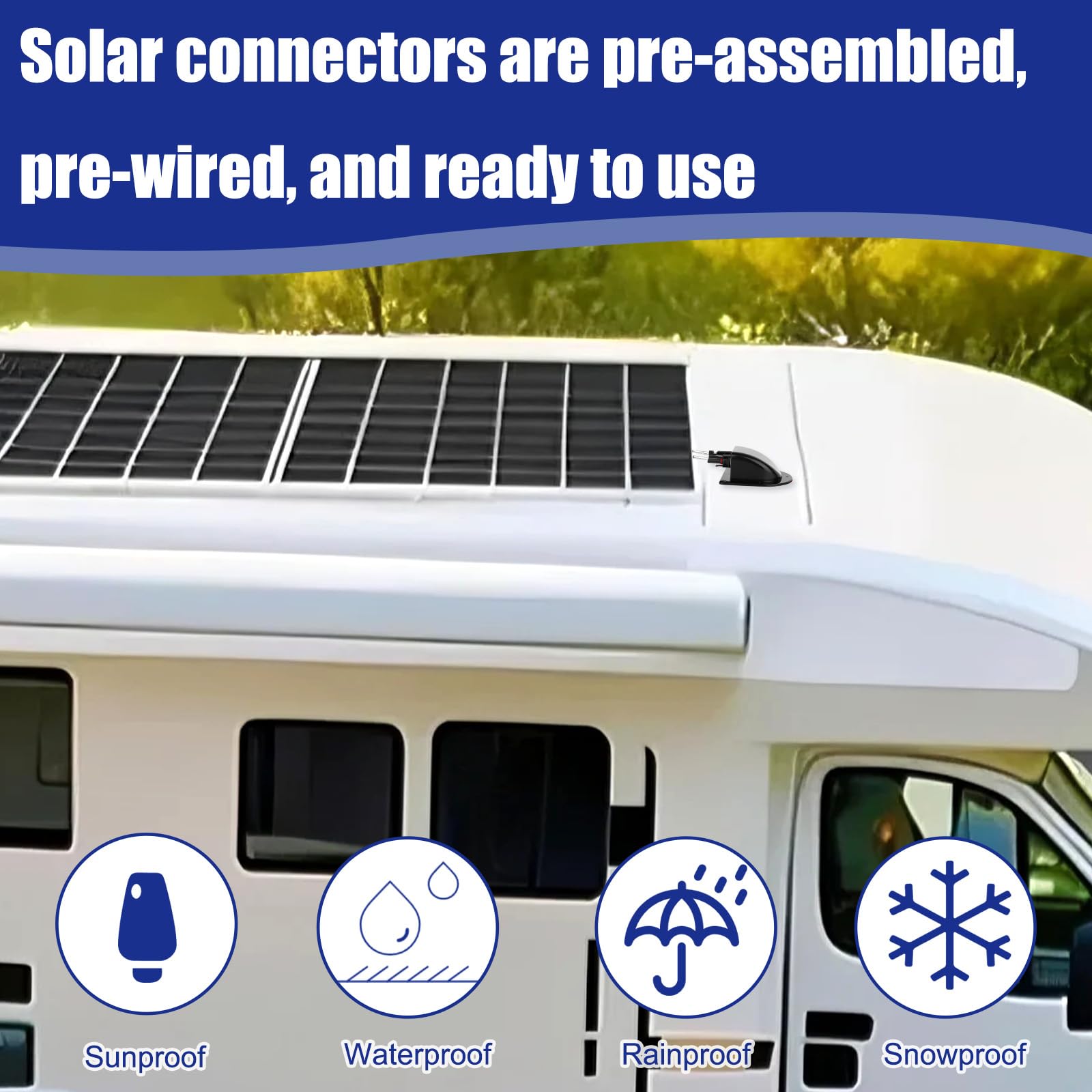 Solar-Doppelkabeleinführung, Wasserdicht Solar Anschlussdose mit 294cm 10AWG Solar-Verlängerungskabel für Wohnmobil Boot Camper Van Gebäude Garage Schuppendachplatten