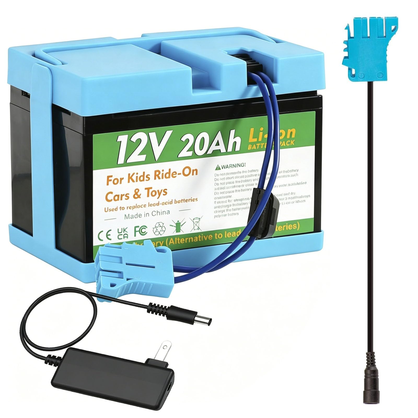 12V 20Ah Lithium-Akku für Peg Perego Kinderfahrzeuge mit Ladegerät und Adapterkabel