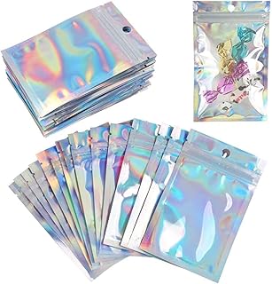 MIZOXY 100PCS Resealable Rainbow Color Foil Ziplock Bags - Smell Proof & Holographic Packaging Bags for Food Storage, Coff...