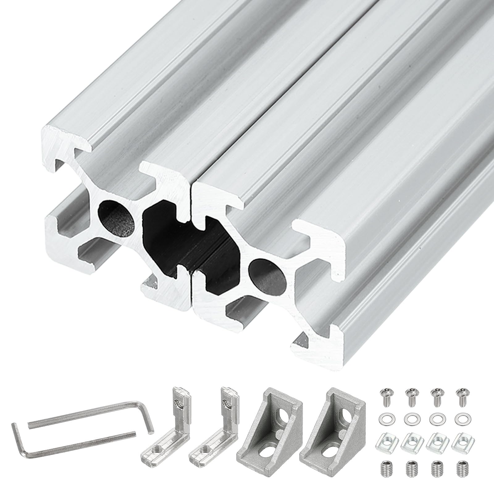 QUARKZMAN 2Pcs 250mm Profilato in Alluminio 2020 con Scanalatura a T, Guida Lineare Anodizzata Standard Europeo, Profilato Estruso per Stampante 3D, CNC Fai-Da-Te, Argento