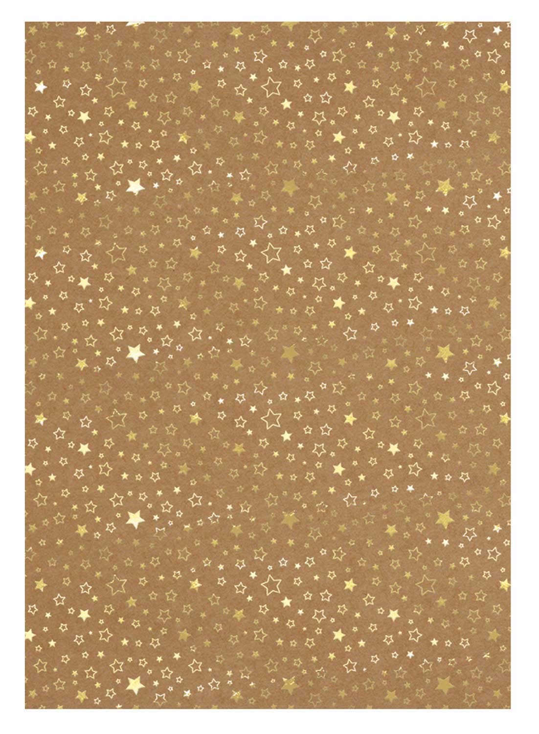Ursus 62264604F Christmas Design Cardboard, 25 Sheets, Kraft Card, 250 g/m², DIN A4, Foil-Coated on One Side with Golden Stars, Colourful