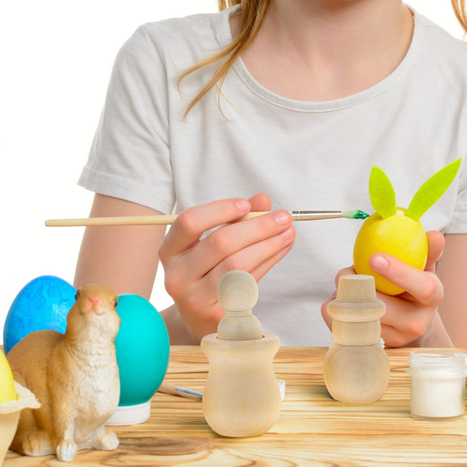 Juego de Muñecos de Madera sin Pintar para Decorar Escritorio, Diseño Miniadorno de Madera Beige para Manualidades y Creatividad Infantil