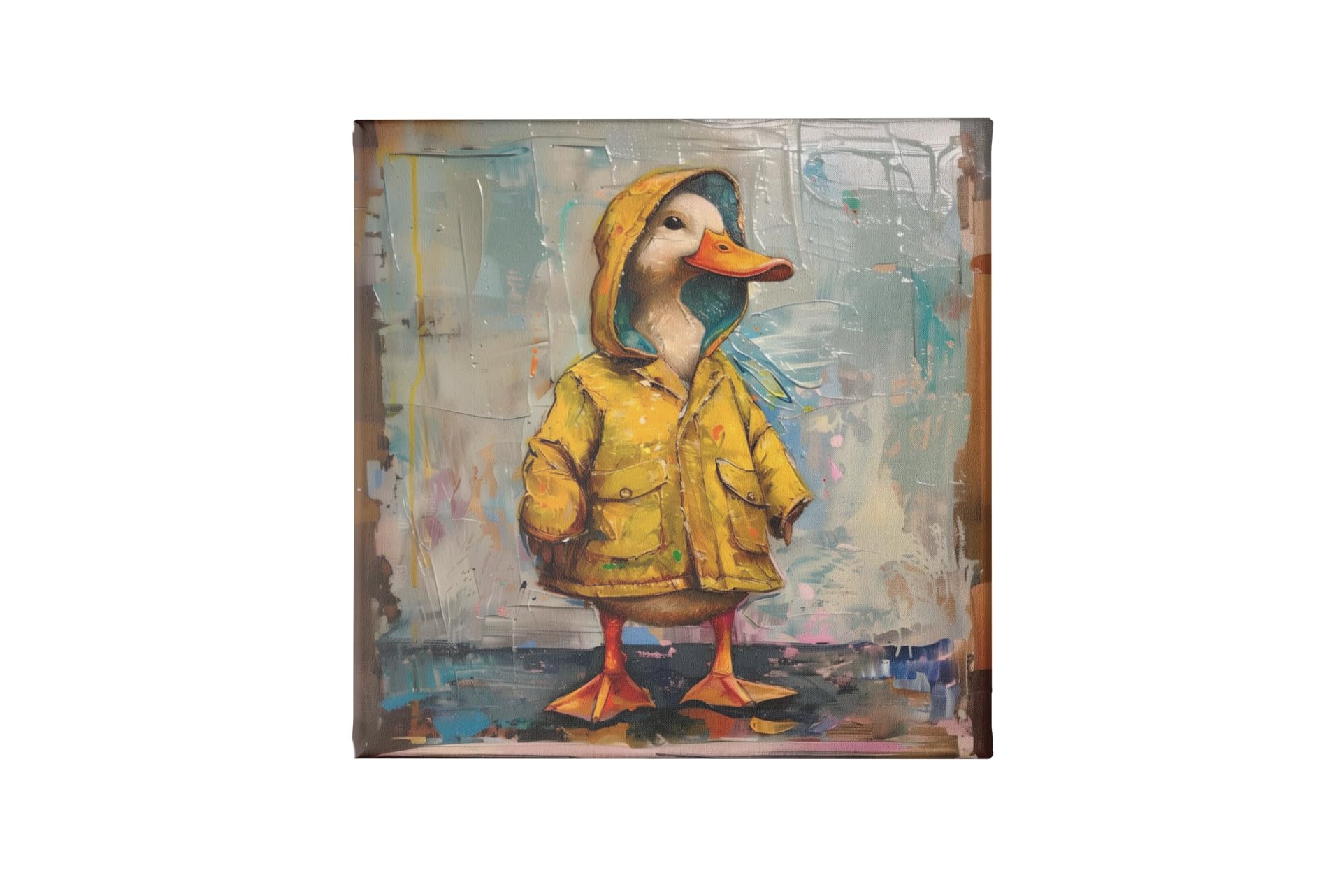 Mr Puddles Duck In Raincoat Canvas Wall Art Picture (12” x 12”)