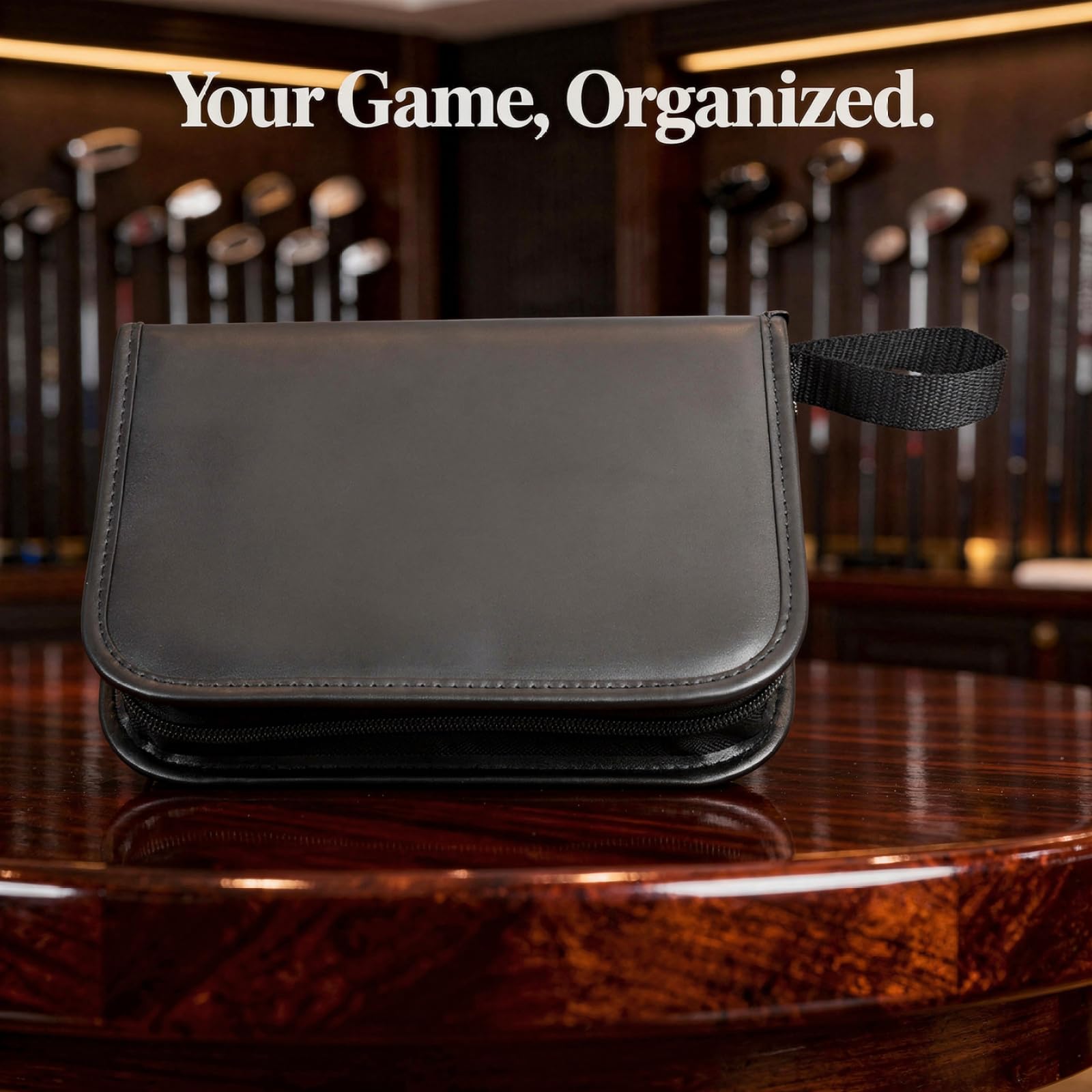 Generisch Set di attrezzi da golf da uomo, custodia in PVC nero, 8 tees, distanza, penna, marcatore di linea, coltello, contatore, clip e spazzola, custodia da viaggio 36 x 23 cm per golfisti