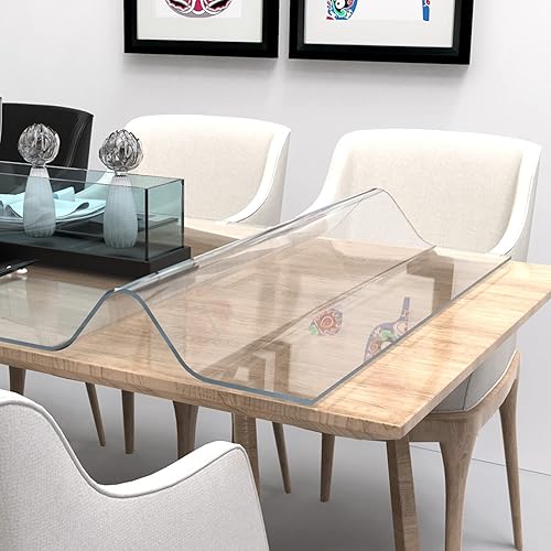 Miniatura 1 de ETECHMART Protector de mesa transparente de 42 x 86 pulgadas, mantel de PVC personalizado de 0.059 pulgadas de grosor, tapete de plástico para