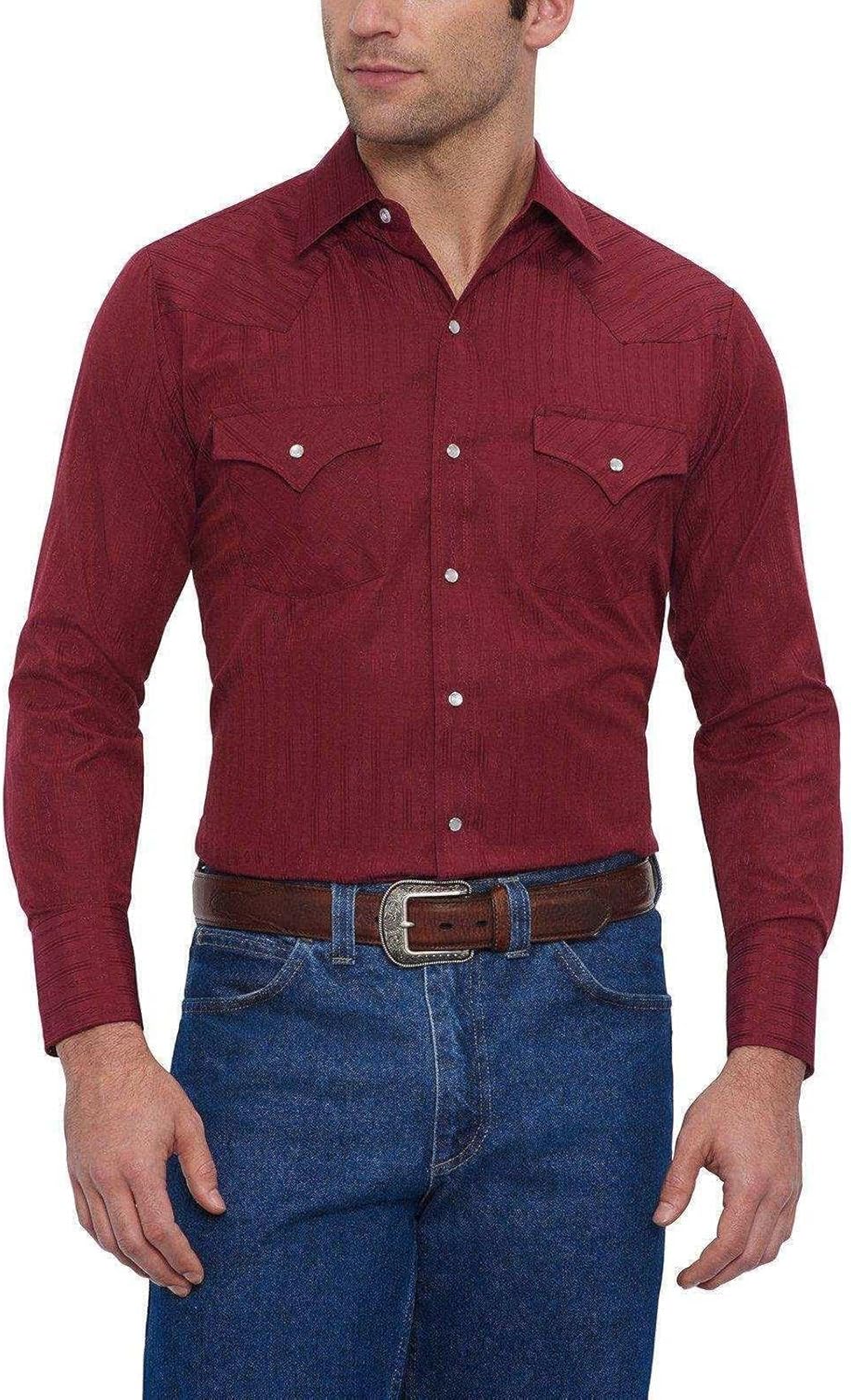 ELY Cattleman Mens Long Sleeve Tone on Tone Western ShirtButton Down Shirt