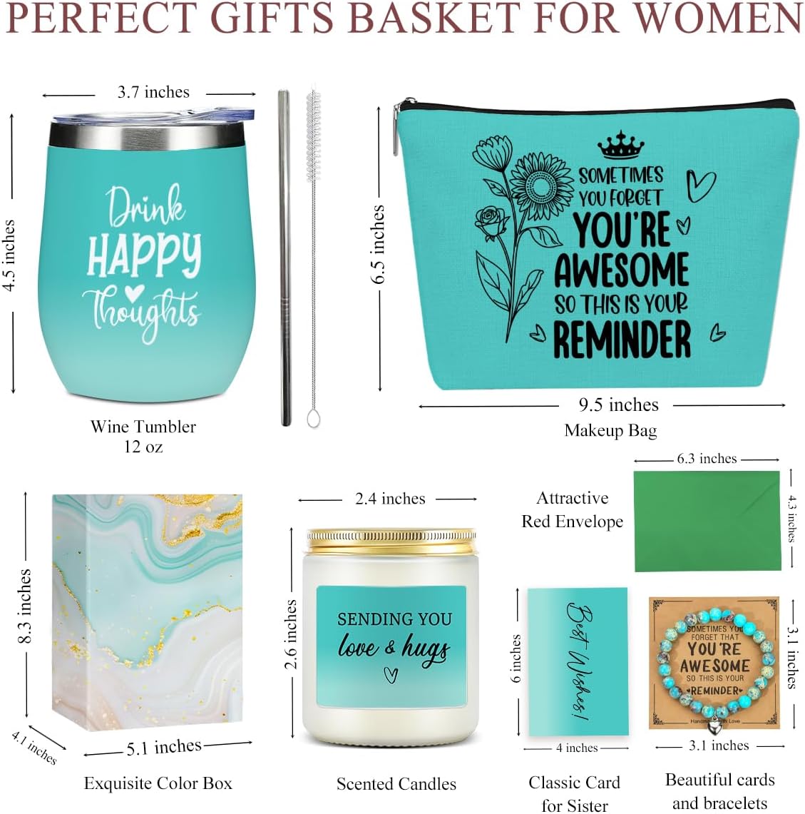Insparational Self Care Birthday Gifts for Women, Thank You Get Well Soon Thinking of You Gifts for Women, Grandma Friends Sister Christmas Wine Tumbler Makeup Bag Scented Candle Bracelet Basket - Image 2