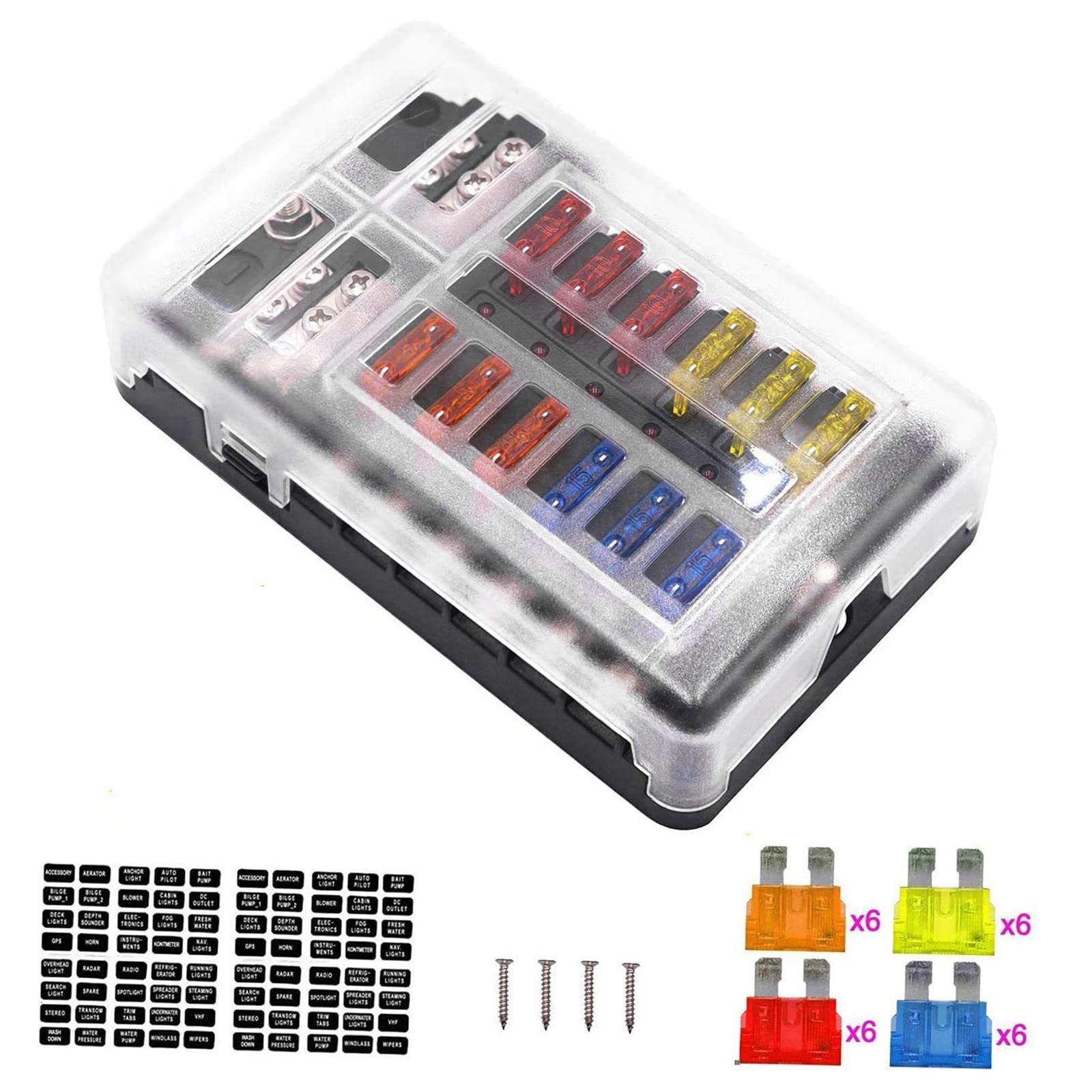 LYLA 12 Way Fuse Block Marine Boat Fuse Block Fit for Rv Yacht Van Style B-image-30