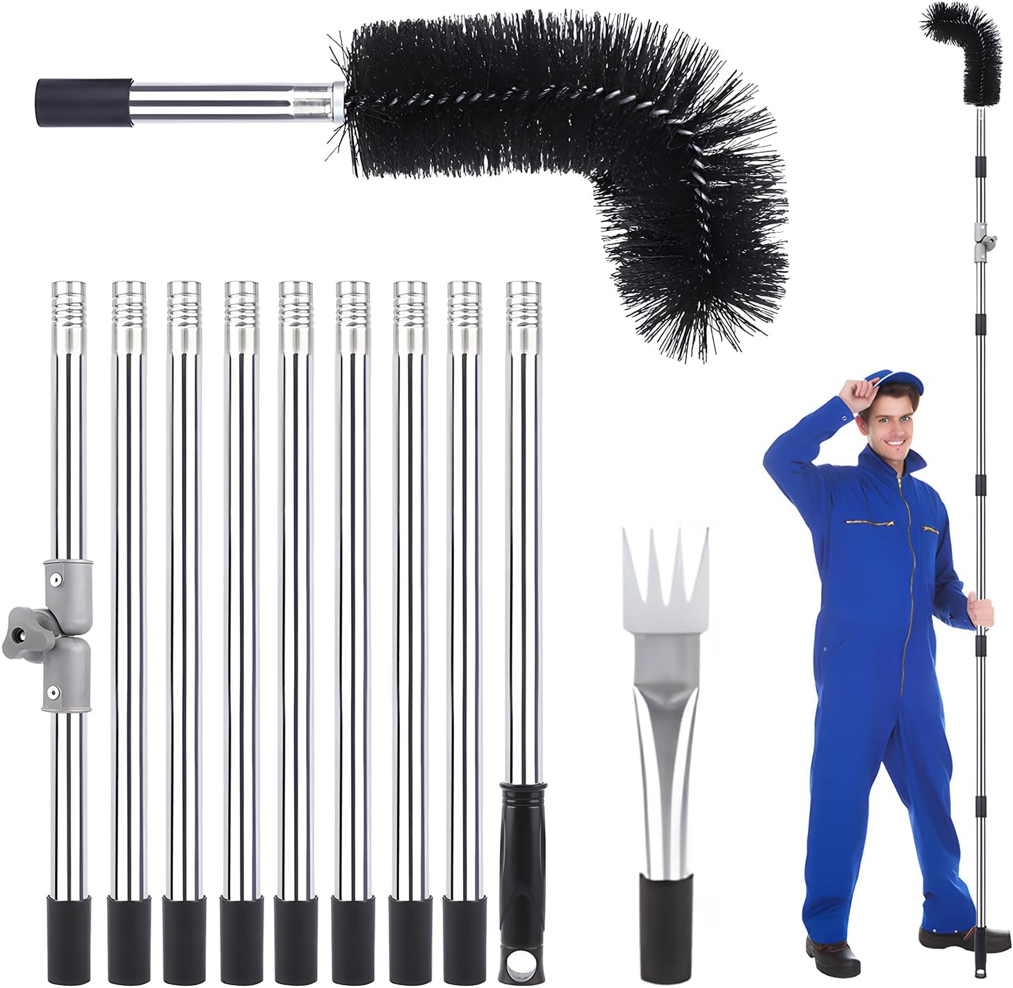 Gutter Cleaning Tools Kit 4M Telescopic Gutter Cleaner Roof with Adjustable Angle Pole Gutter Brush Scoop Roof Cleaning Equipment for Removing Leaves Debris from Gardens Ditches Villas Town Houses