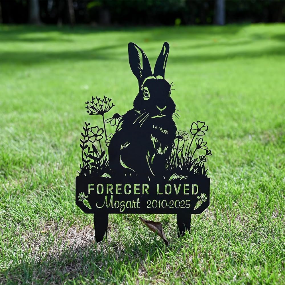 Personalised Rabbit Memorial Gift Custom Bunny Grave Marker Pet Loss Garden Sign Metal Memorial Plaque Tribute Gift for Rabbit Lovers Grave Plaques Pet Bereavement Gifts