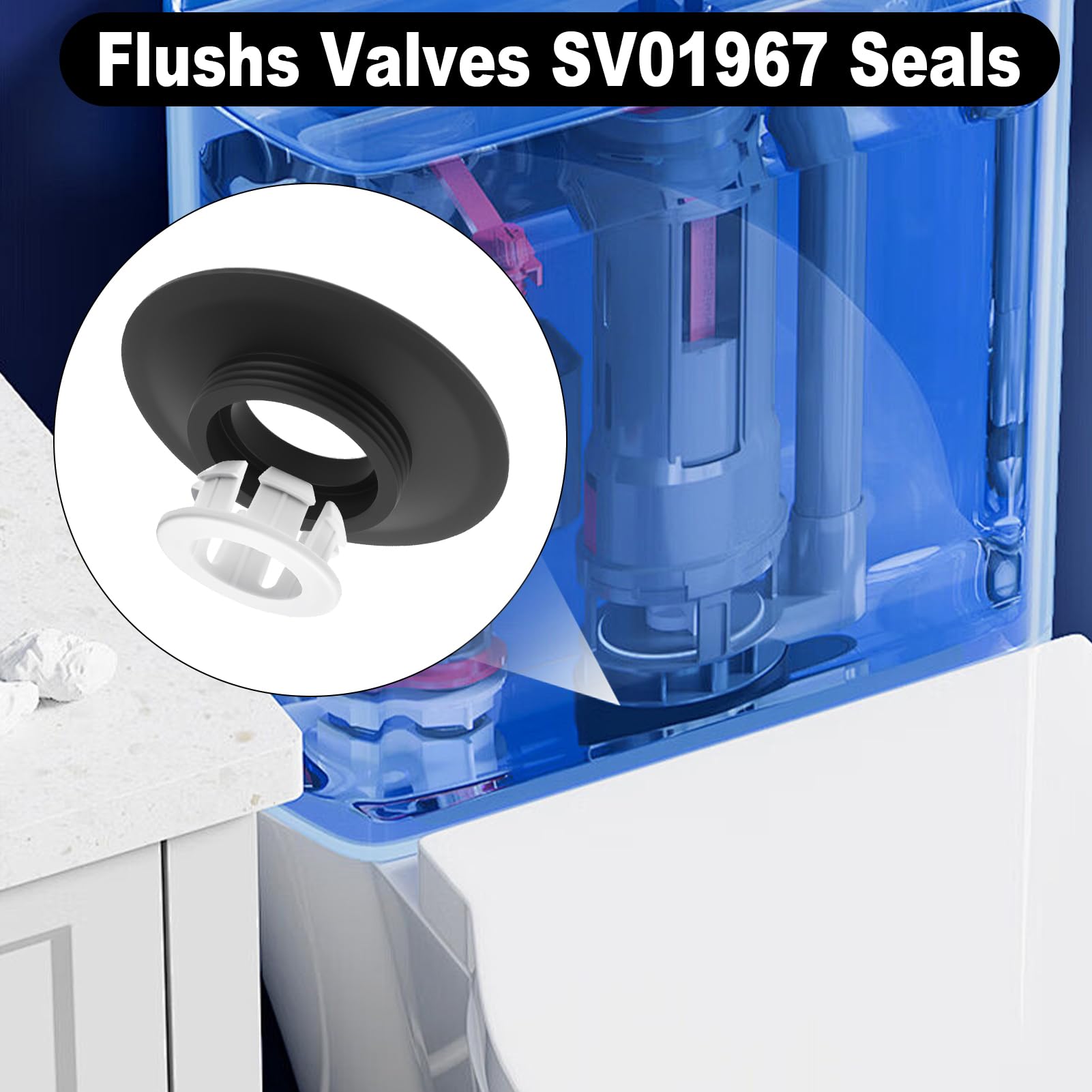 Flush Valve Seal SV01967 SV89067 for Ideal Standard Toilet Cistern Replacement Seal & Clip for Armitage Shanks (3 Set, Black) - Image 2