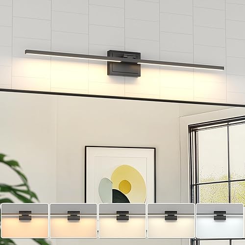 Miniatura 11 de VOLISUN Lámpara de tocador de baño de 48 pulgadas, 5CCT regulable, lámpara LED de baño de 40 W sobre el espejo, luces de tocador de barra negra para