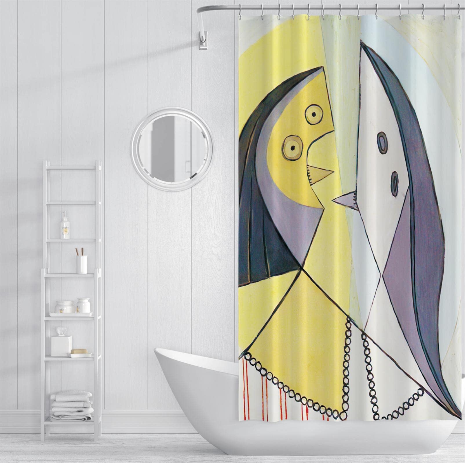 Líneas geométricas Cortina de Ducha Simple Amarillo Azul Claro Cortina de bañera para niñas Niños Juego de decoración de baño Tela de poliéster con Ganchos 200x200 cm