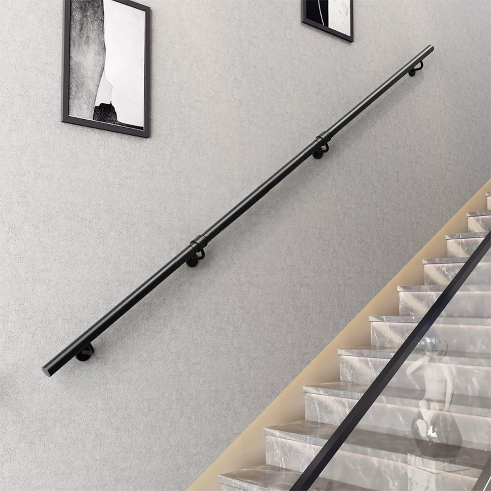 Black Stair Railing Indoor Metal Handrail for Stairs Wall Mounted Industrial Grab Bars for Home/Corridor/Loft/Porch/Garden(550cm)