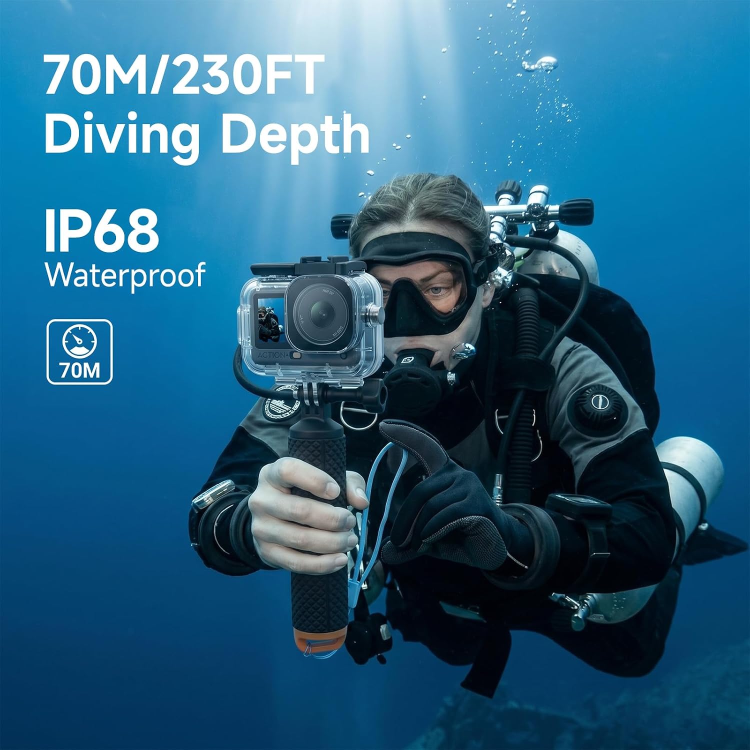 Waterproof Underwater Housing Case Kit for DJI Action 6 Camera, 70M(230FT) Diving Shell with Floating Handle, Anti‑Fog & Quick Release Screws, Snorkeling Underwater Shooting Accessories