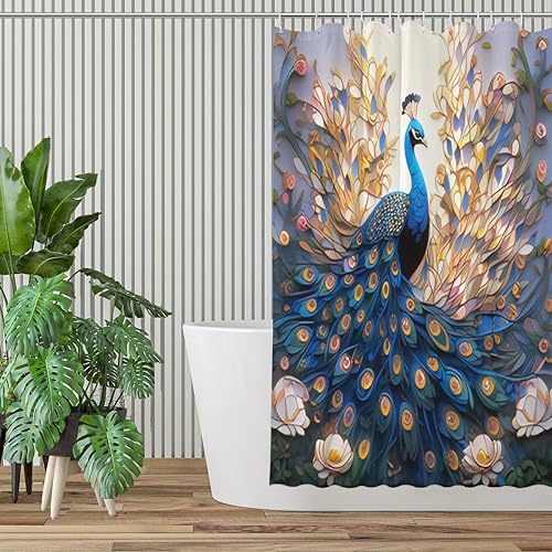 Miniatura 3 de NEVOH Cortina de ducha de pavo real azul con diseño de tulipanes y flores, capas ricas, regalo de moda, decoración de baño para mujer, juego de