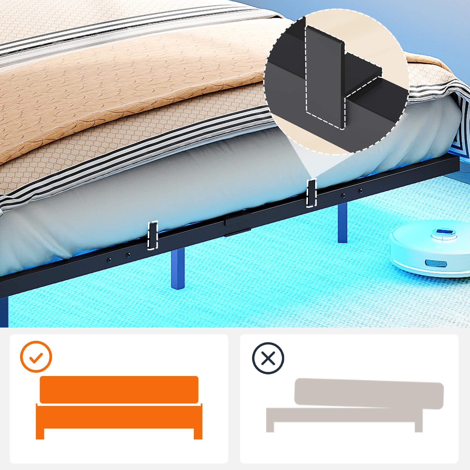 HOOBRO Bettgestell 180 x 200, Bett mit LED Beleuchtung und Ladestation, Schwebender Bettrahmen mit Lattenrost, Metallbett 180 x 200, Doppelbett(Ohne Matratze), für Schlafzimmer, Schwarz EBK024CDBF01