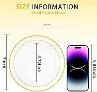 Vista 4 de I00000 60PCS Clear Gold Dessert Plates, Clear Plastic Plates with Gold Rim 7 Inch, Fancy Disposable Wedding Plate Heavy Duty for Thanksgiving