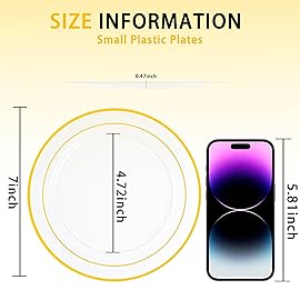 I00000 60PCS Clear Gold Dessert Plates, Clear Plastic Plates with Gold Rim 7 Inch, Fancy Disposable Wedding Plate Heavy Duty for New Year Wedding Birthdays Party