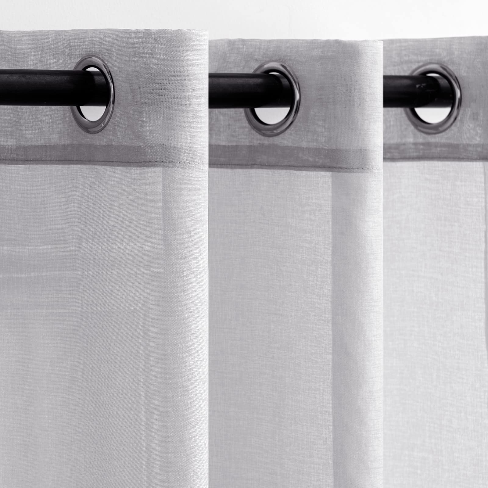 Woaboy Voile Curtains, Short White Transparent Living Room Eyelet Curtains, Set of 2, 140 x 160 cm (W x H), Grey - Image 2
