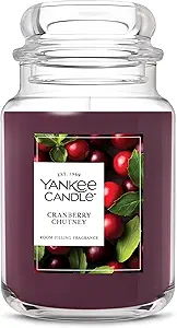 Yankee Candle Large Jar Scented Candle with up to 150 Hour Burn Time, Premium Plant Wax Blend for Consistent Burn, 22 oz Jar Candle with Room Filling Fragrance, Cranberry Chutney