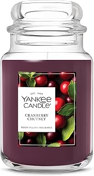 Yankee Candle Large Jar Scented Candle with up to 150 Hour Burn Time, Premium Plant Wax Blend for Consistent Burn, 22 oz Jar Candle with Room Filling Fragrance, Cranberry Chutney