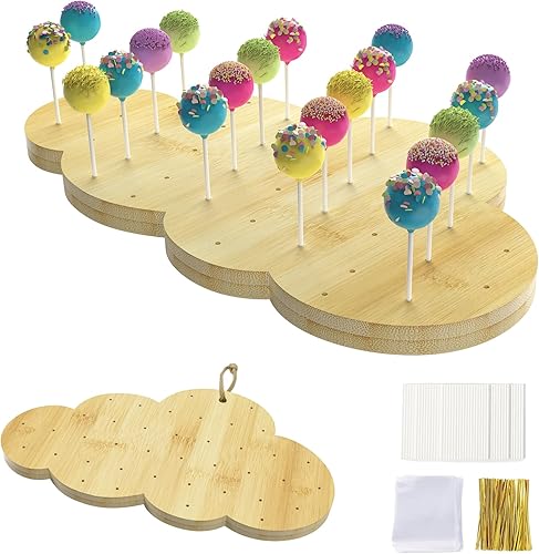 Soporte de exhibición para tartas con kit de 100 palitos y envoltorios, 39 soportes de bambú para bodas, cumpleaños, baby shower, aniversarios,
