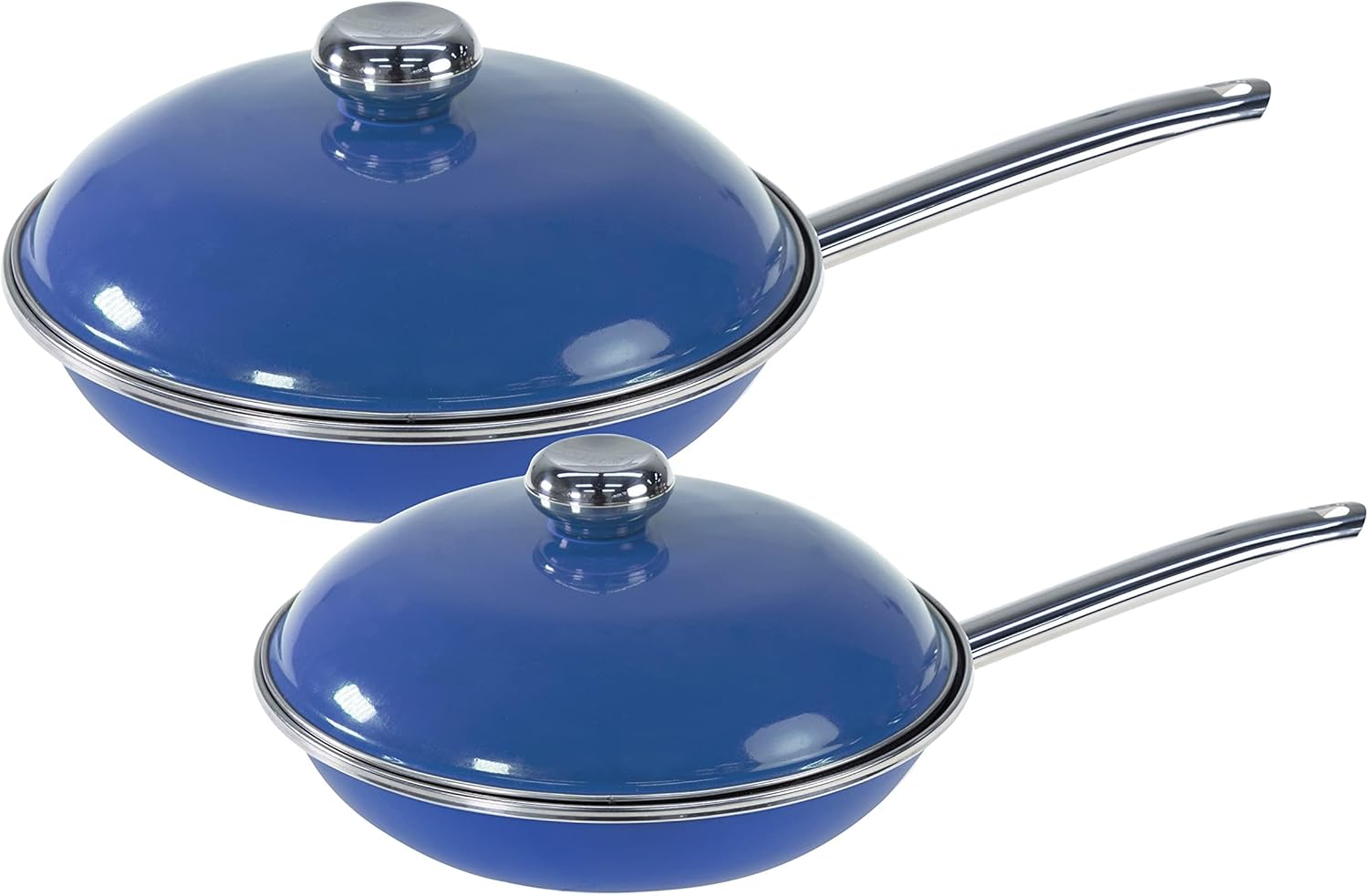 VITA 4-Piece Skillet Set with Lids, Blue, Enamel on Steel, Dishwasher & Oven Safe up to 350? Quick & Even Heat Distribution, Non Stick, Scratch Resistant, High Gloss