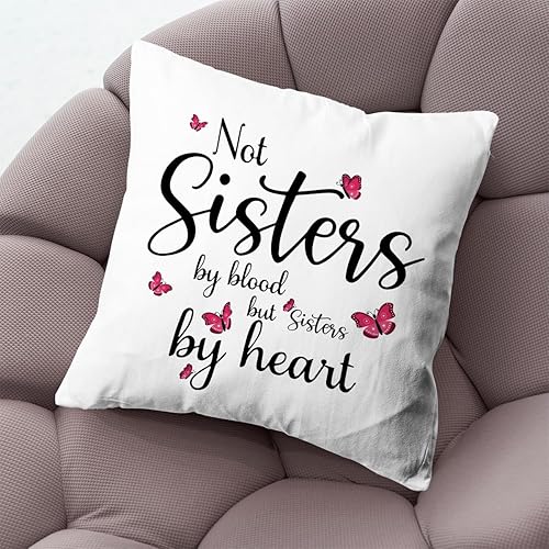 Miniatura 5 de KongMoTree Regalos divertidos para hermanas, no hermanas de sangre sino hermanas de corazón, funda de cojín de lino, decoración decorativa de la