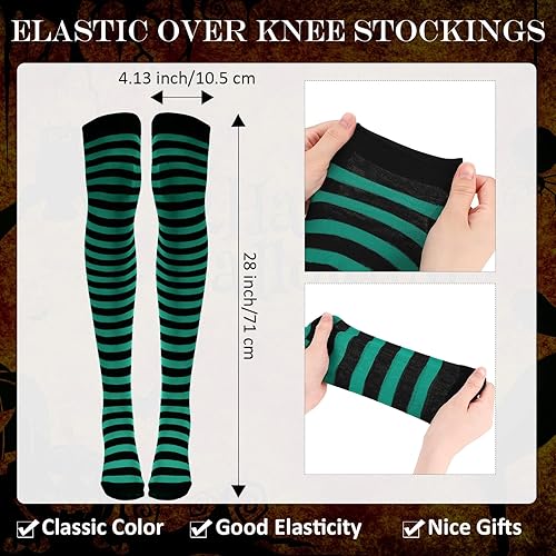 Miniatura 2 de SATINIOR 3 pares de medias altas extra largas a rayas por encima de la rodilla para mujer, disfraz de Halloween