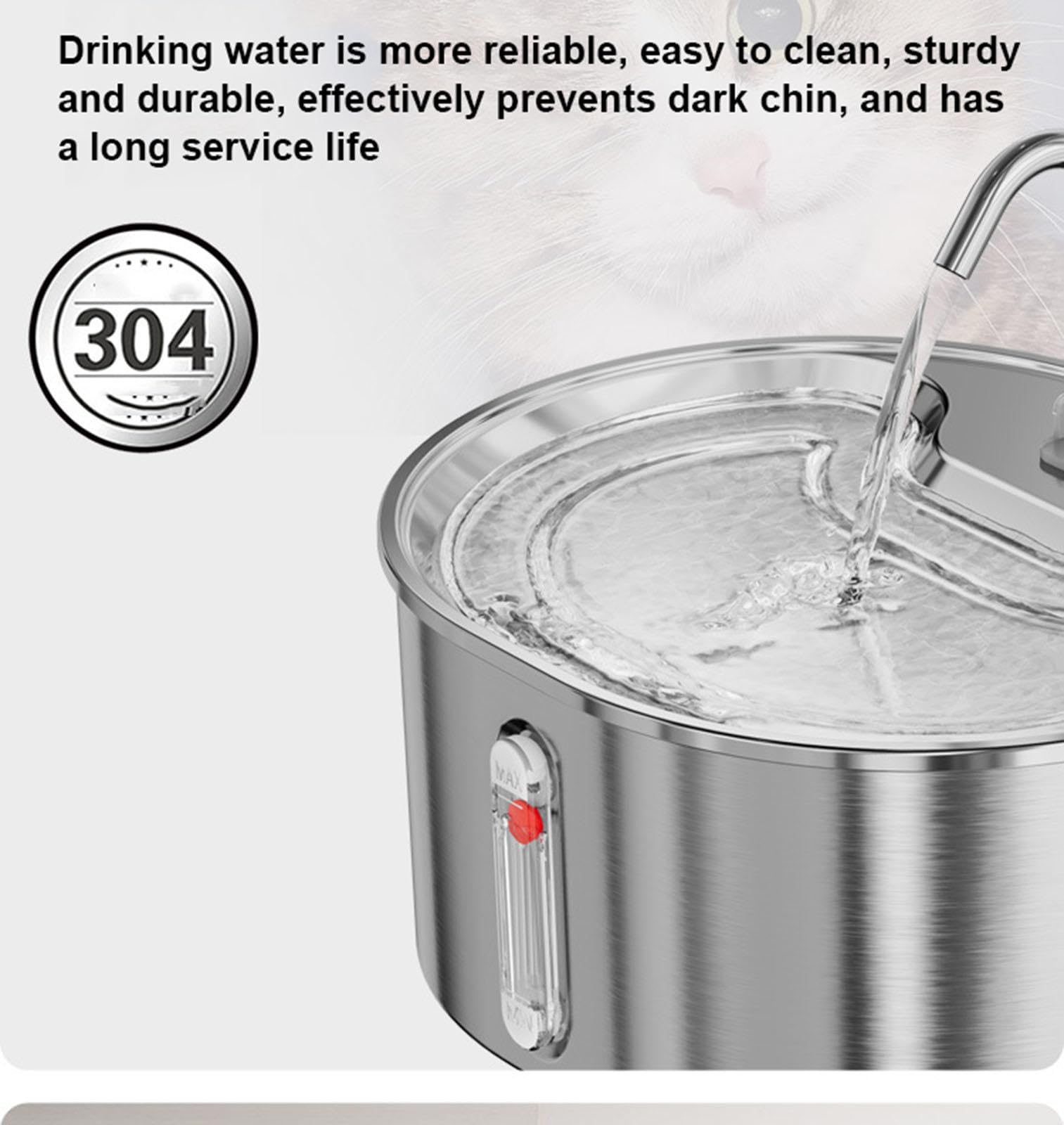 Cat Water Fountain 3L,Stainless Steel Pet Water Fountain with Water Level Window, Automatic Pet Dispenser with Quiet Pump,Ideal for Cats and Dogs - image 6