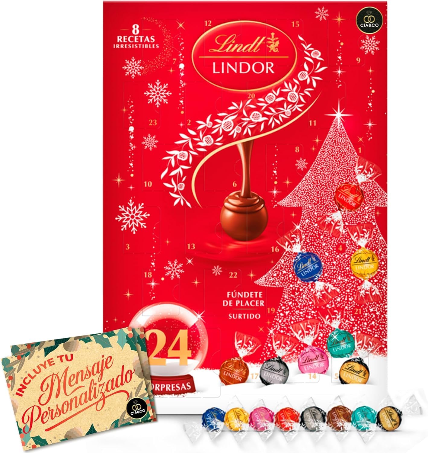 Lindt LINDOR Calendario de Adviento 2025 300 g 24 Bombones Chocolate Suizo Tarjeta Personalizable