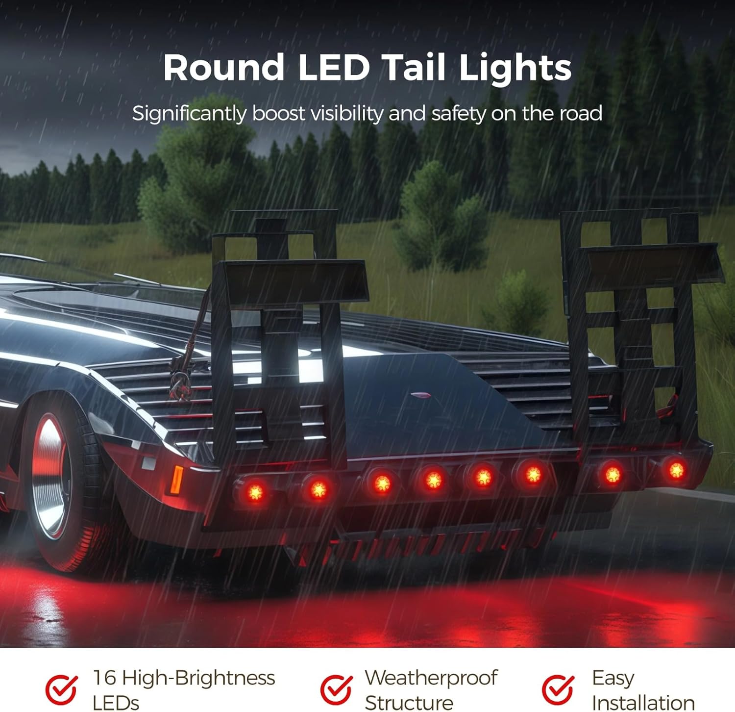 OMISTAR 10 Pcs 4 Inch Round Led Trailer Tail Light Red 16 LED Waterproof Stop Tail Lights Brake Trailer Lights Stop Turn Marker Lights with Sealed Flush Mount for Trucks RV Boat
