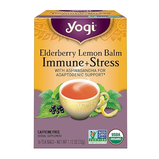 Yogi Tea, Tea Immune Stress Elderberry Lemon Balm Organic, 16 Count