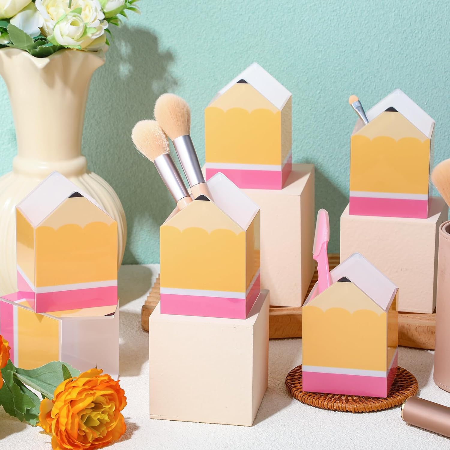 Sherr 10 Pcs Pencil Shaped Pen Holders, Teacher Appreciation Gifts, Acrylic Pen Storage Organizer, Cute Desktop Pencil Cups, Stationery Pot Bulk for School Classroom Office Supplies (Classic)